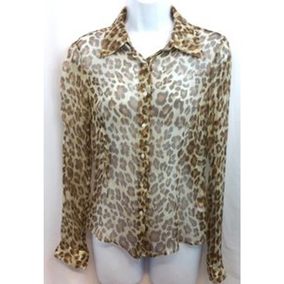 CALYPSO BY CHRISTIANE CELLE ANIMAL PRINT SHEER SILK TOP BLOUSE S - Picture 2 of 5